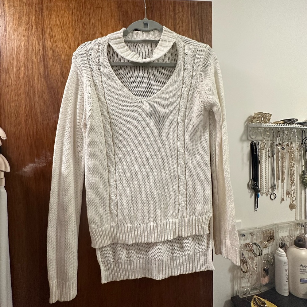 White sweater with neck cut out - size large